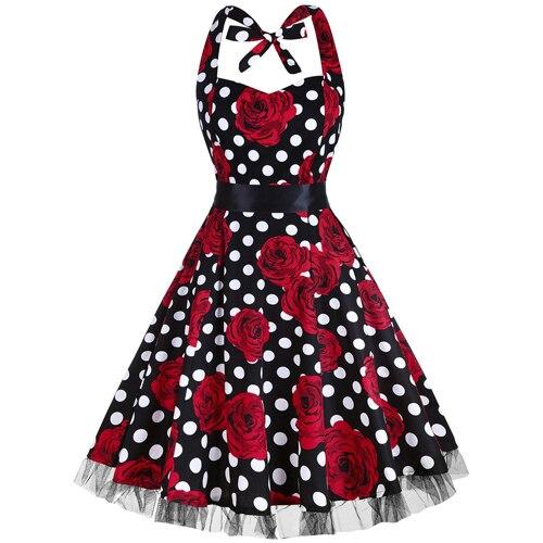 Vintage Plus Size Rockabilly Dress Black Roses