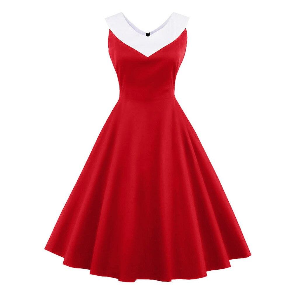 Vintage Plus Size Rød Kjole Chic Krage Rød