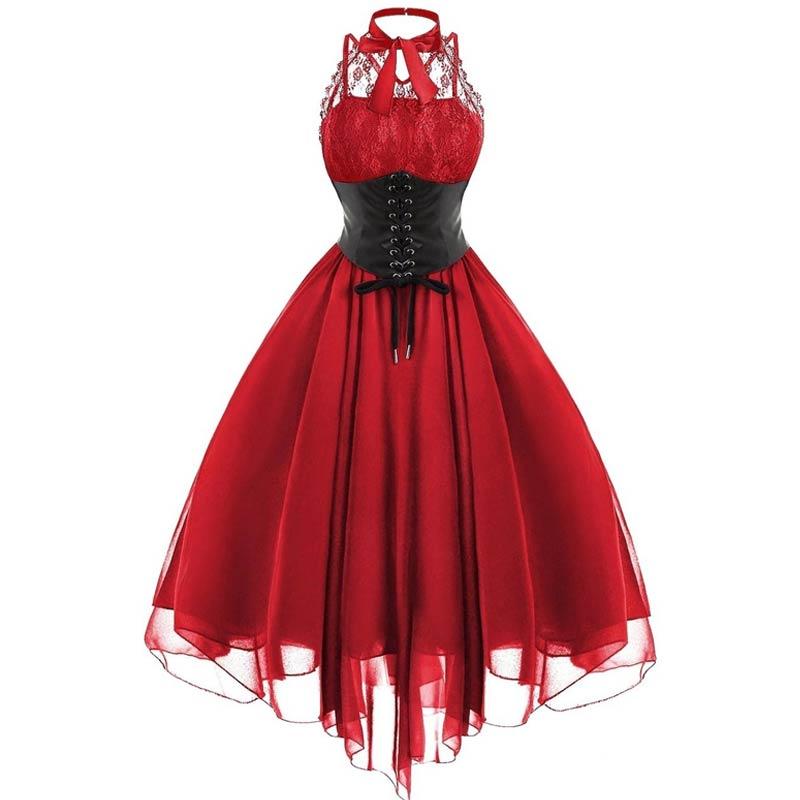 Vintage Plus Size Steampunk Rød Kjole