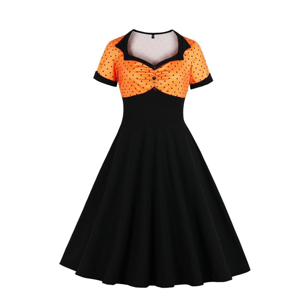 Vintage Plus Size Swing Dress Oransje Svart