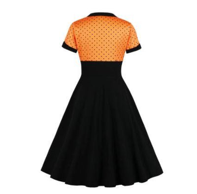 Vintage Plus Size Swing Dress Oransje Svart