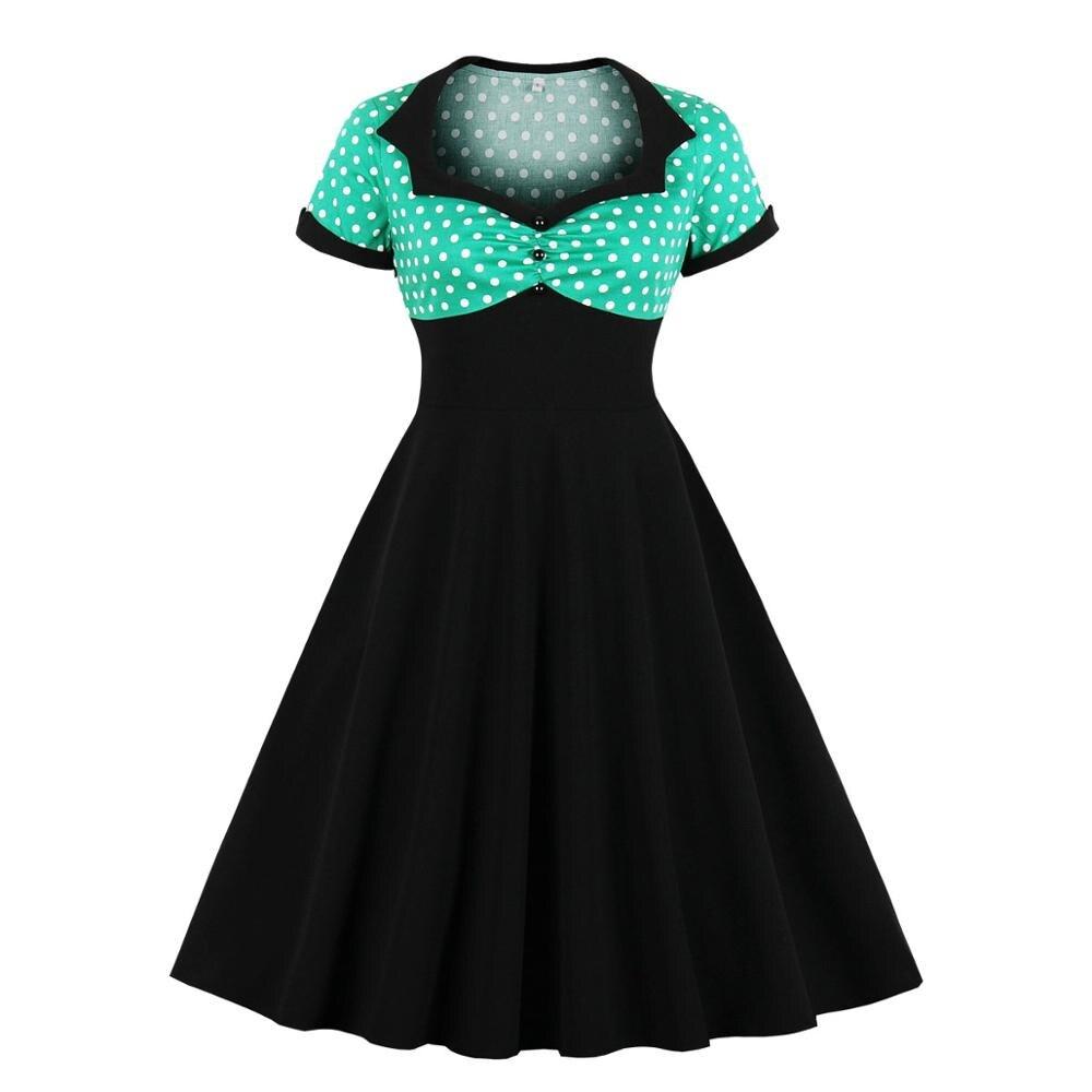 Vintage Plus Size Swing Dress Grønn Svart