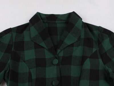 Vintage Plus Size Grønn Rutete Kjole
