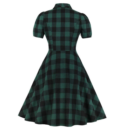 Vintage Plus Size Grønn Rutete Kjole