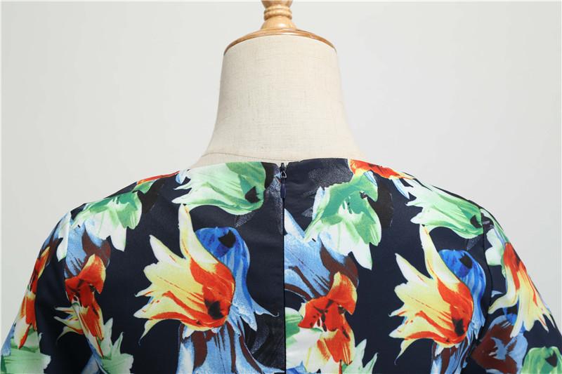 Vintage Vinter Marineblå Blomsterkjole