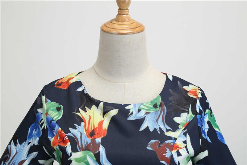 Vintage Vinter Marineblå Blomsterkjole