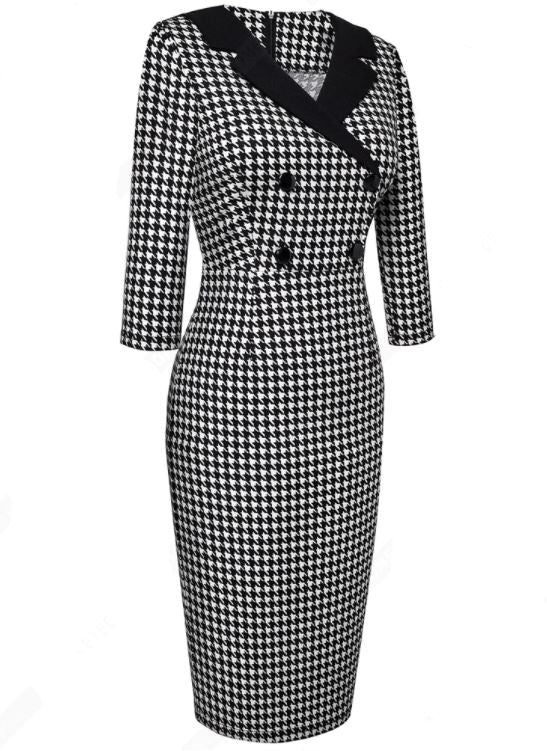 Vintage Vinter Svart Og Hvit Kjole