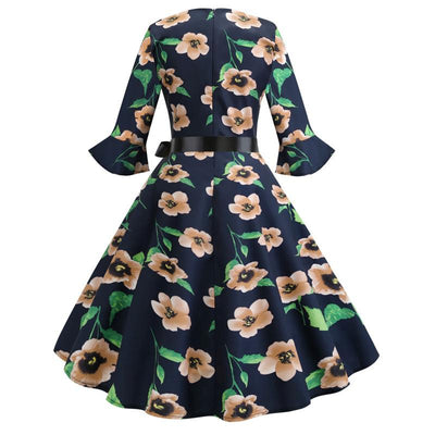 Vintage Svart Blomstret Vinterkjole
