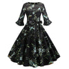 Vintage Svart Vinterblomster Kjole