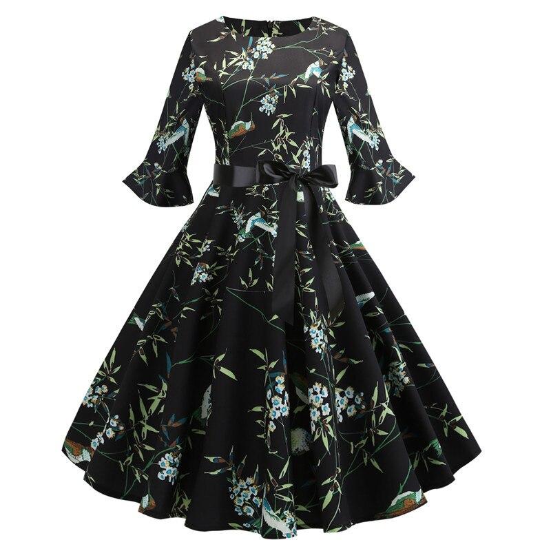 Vintage Svart Vinterblomster Kjole