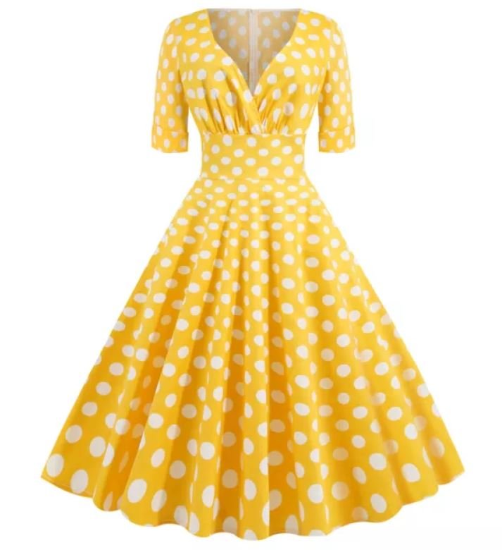 Vintage Gul Bomullsprikkjole