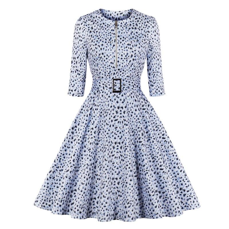 Vintage Blå Leopardkjole