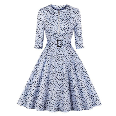 Vintage Blå Leopardkjole