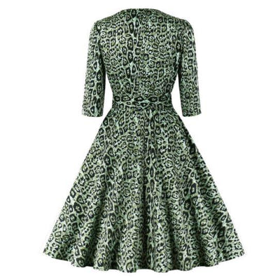 Vintage Grønn Leopardkjole
