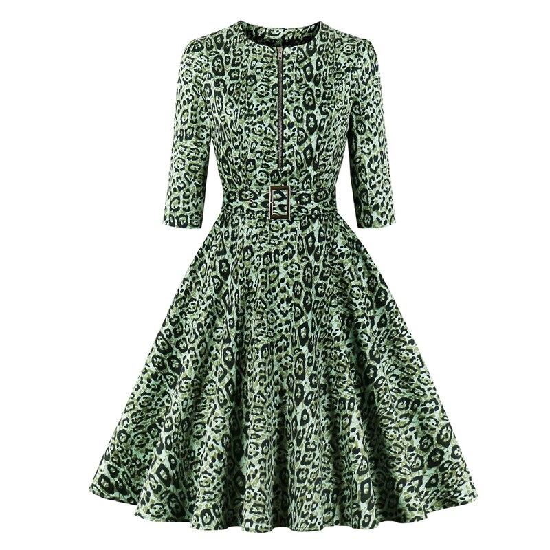 Vintage Grønn Leopardkjole