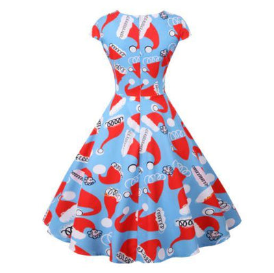 Vintage Christmas Plus Size Blå Kjole
