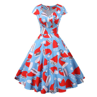 Vintage Christmas Plus Size Blå Kjole