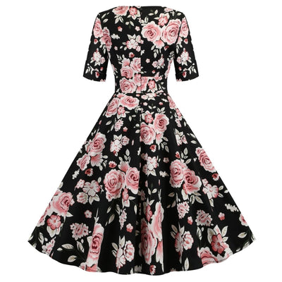 Vintage Sorte Roser Kjole
