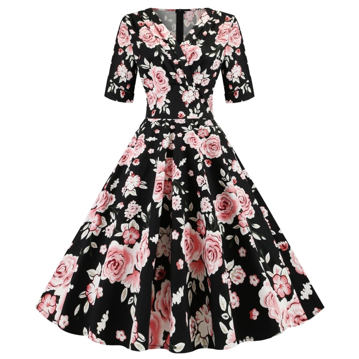 Vintage Sorte Roser Kjole