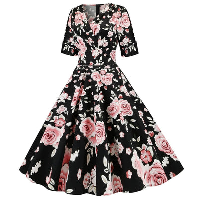 Vintage Sorte Roser Kjole