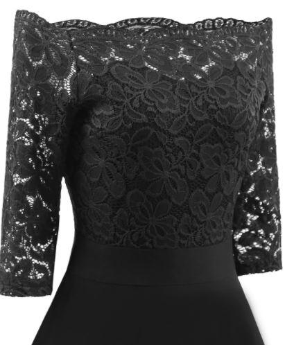 Vintage Svart Båthals Kjole