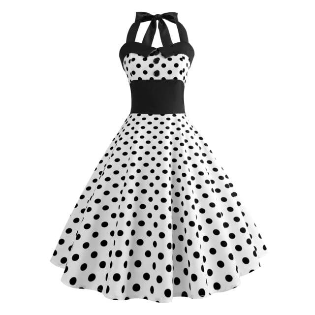 Vintage Kjole - Hvit Prikkete Pin-Up
