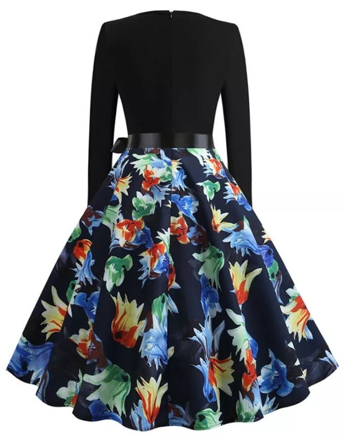 Vintage Pin Up Blue Flower Dress