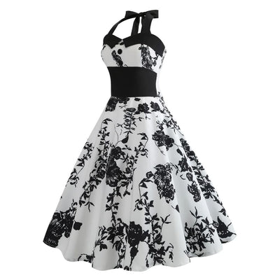 Vintage Pin-Up Kjole Svarte Blomster