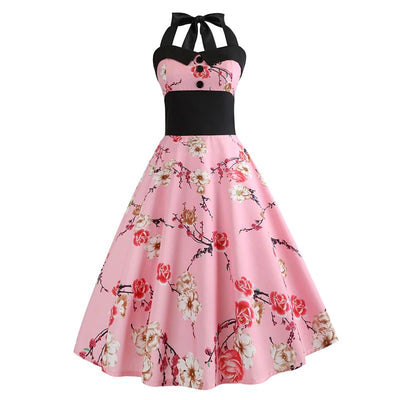 Vintage Rosa Pin-Up Kjole Med Blomster