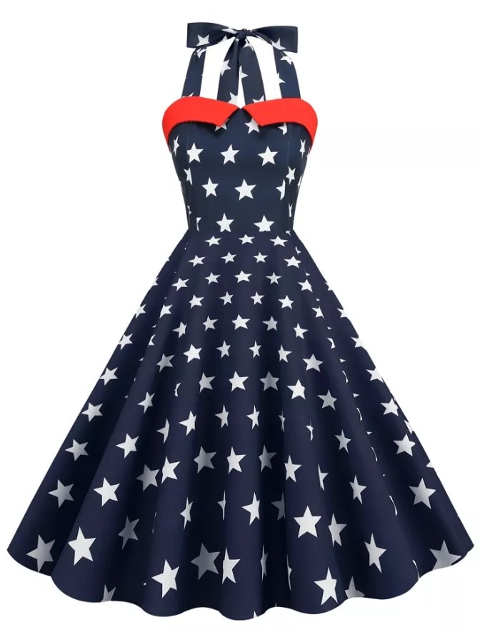 Vintage Pin Up Dress Trykt Usa