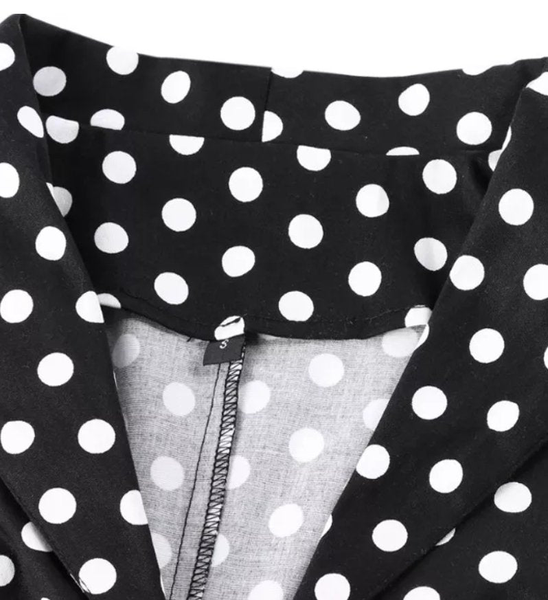 Vintage Svart Polka Dot Pin Up Kjole