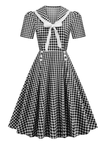 Vintage Pin Up Rutete Kjole Svart
