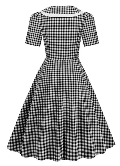 Vintage Pin Up Rutete Kjole Svart