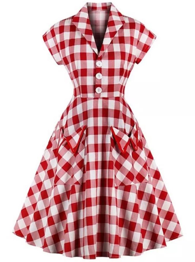 Vintage Pin Up Rød Rutete Kjole
