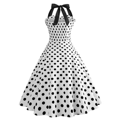 Vintage Kjole - Hvit Prikkete Pin-Up