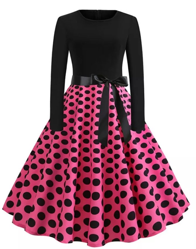 Vintage Pin Up Kjole Rosa Prikker