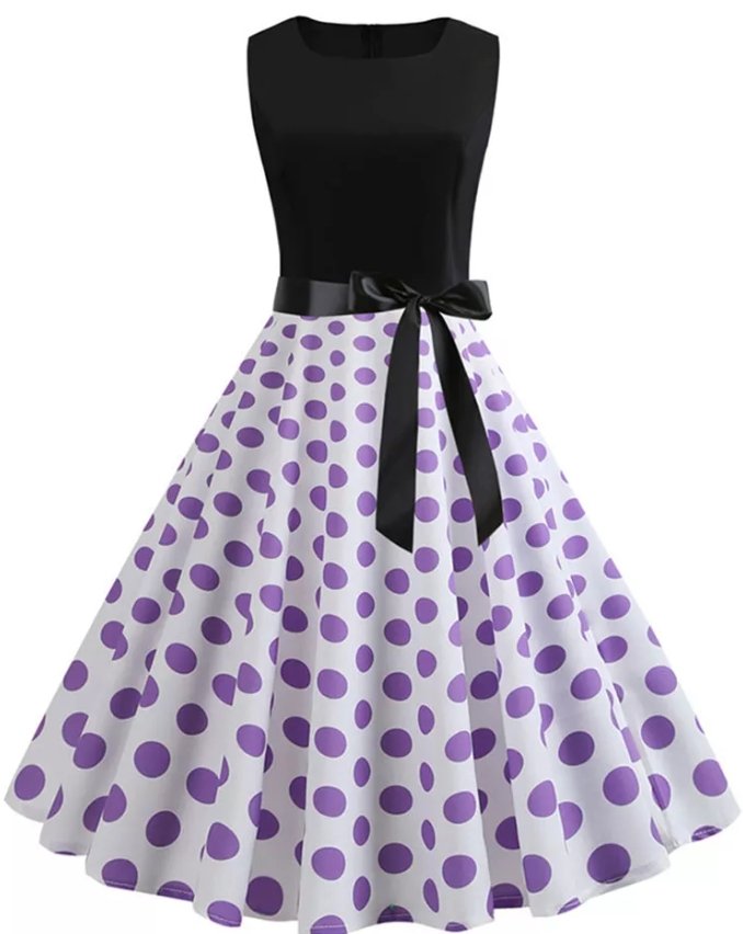 Vintage Pin Up Kjole Lilla Polka Prikker
