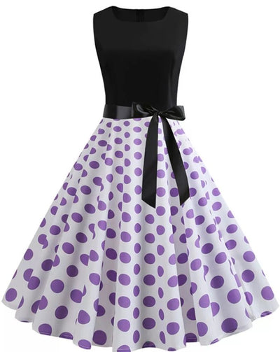 Vintage Pin Up Kjole Lilla Polka Prikker