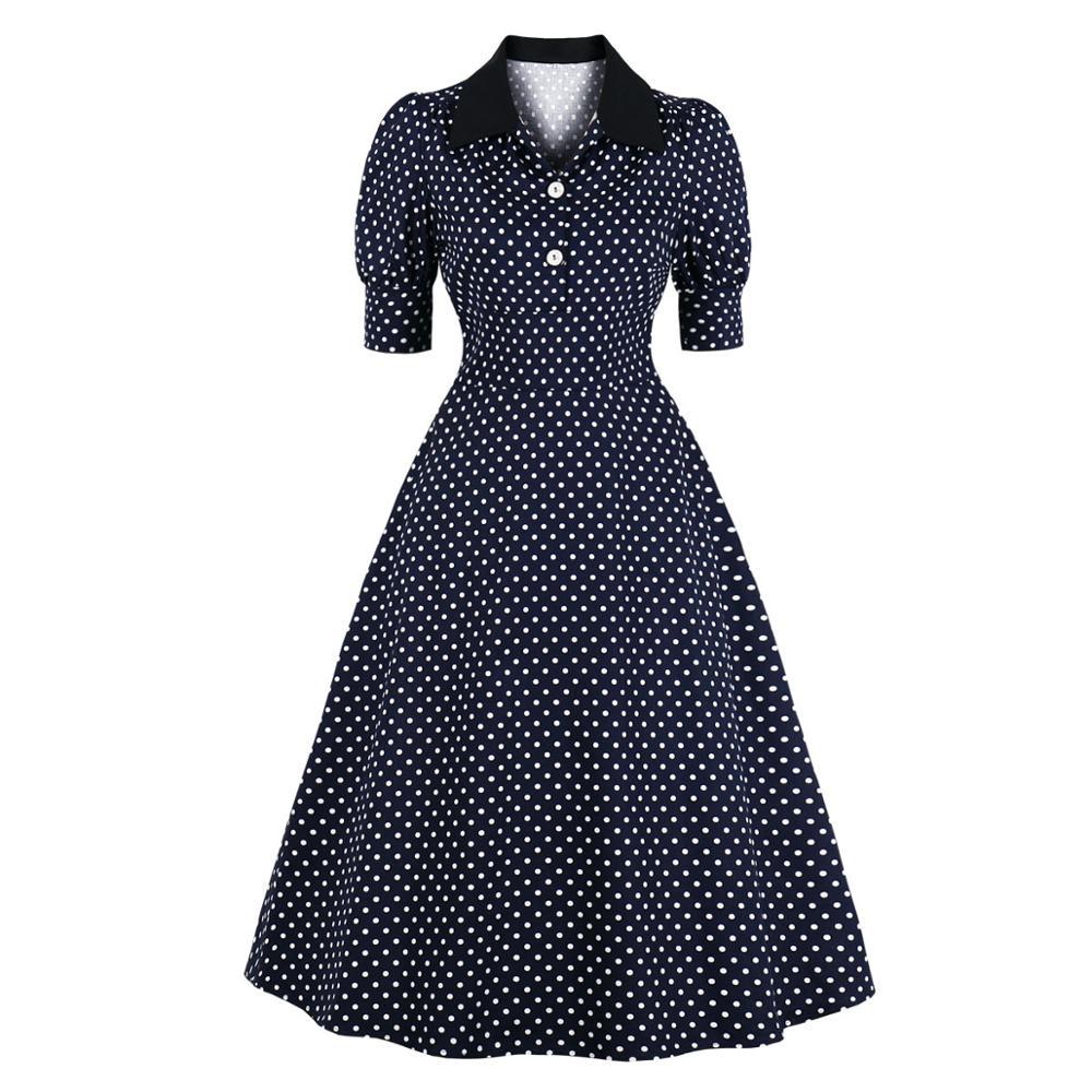 Vintage Navy Polka Dot Kjole