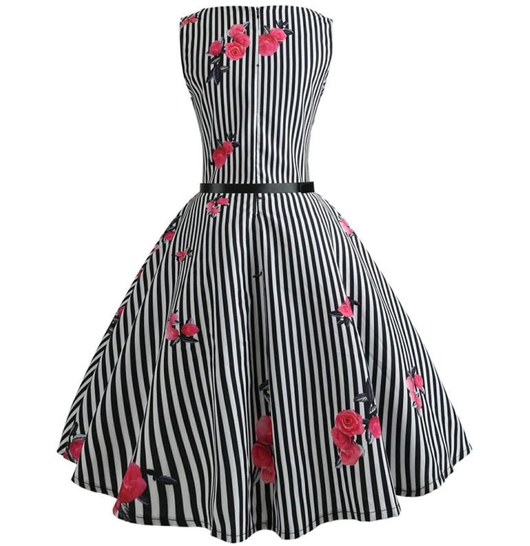 Vintage Svart Og Hvit Stripete Kjole