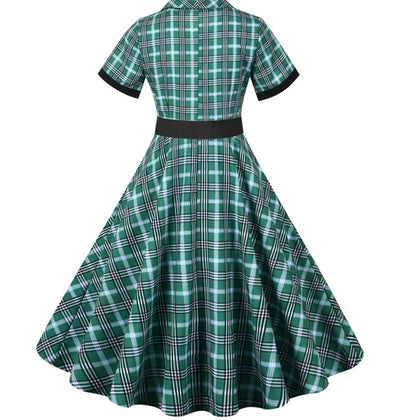 Vintage Grønn Og Svart Stripete Kjole