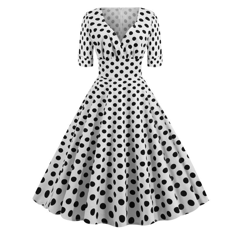 Vintage Rockabilly Kjole 50-Talls Hvite Prikker