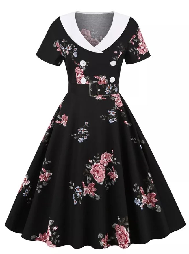 Vintage Rockabilly-Kjole 50-Tallsblomster
