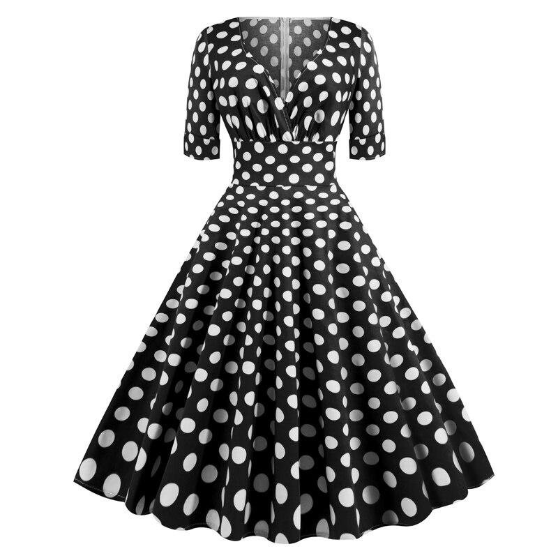 Vintage Rockabilly Kjole 50-Talls Svarte Prikker