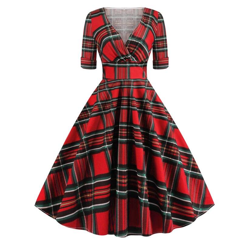Vintage Rockabilly Kjole 50-Talls Tartan Rød