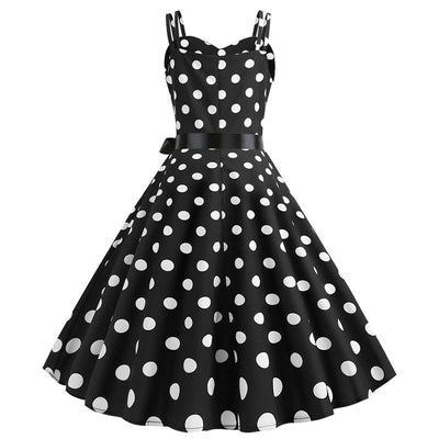 Vintage Rockabilly Kjole Svarte Prikker