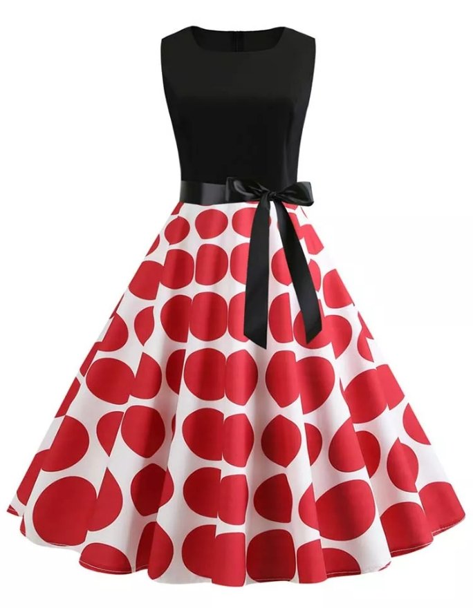 Vintage Rød Og Svart Rockabilly-Kjole