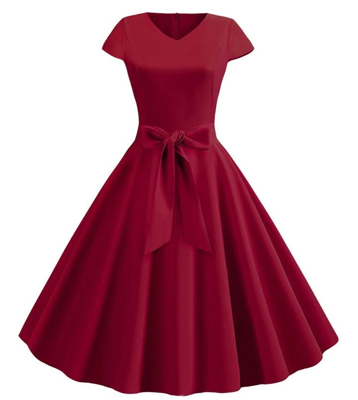 Burgund Romantisk Vintagekjole