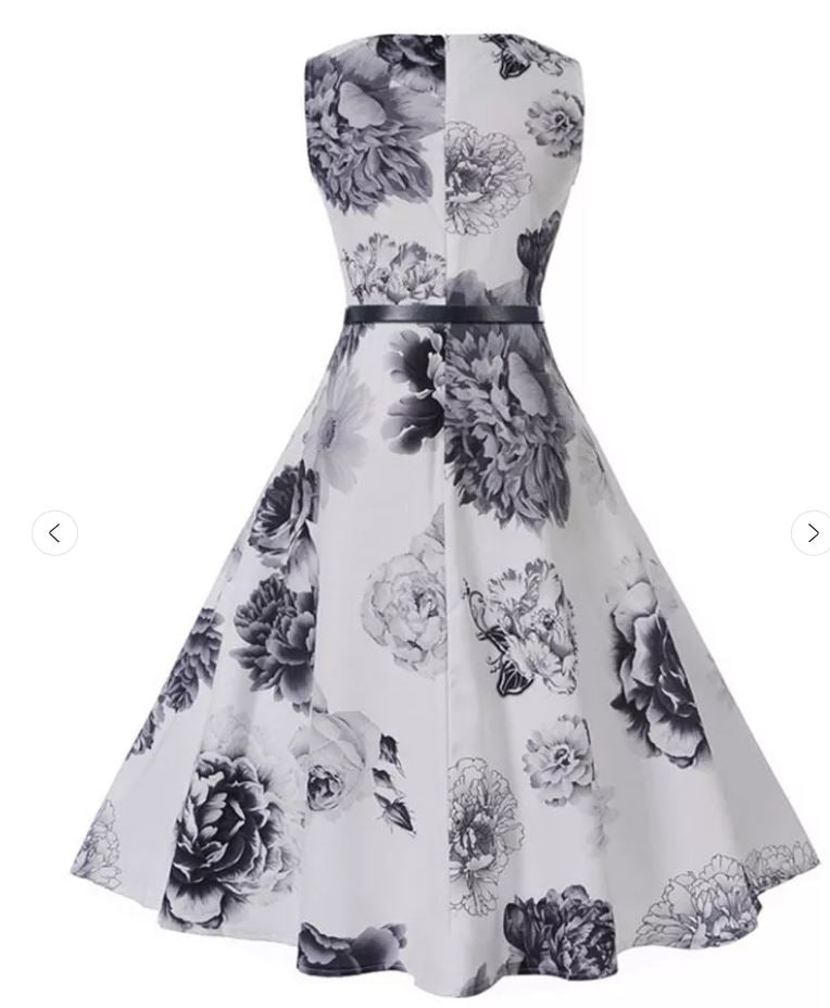 Vintage Romantisk Kjole Marine Hvit