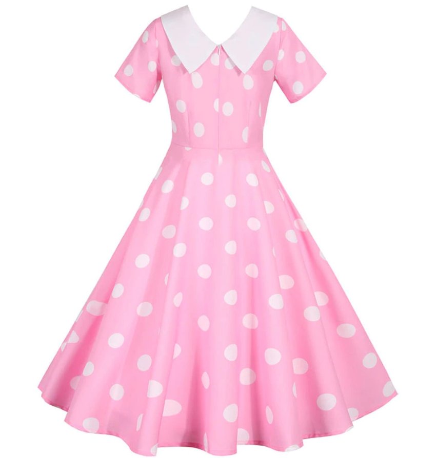 Vintage Rosa Kjole Med Hvite Prikker